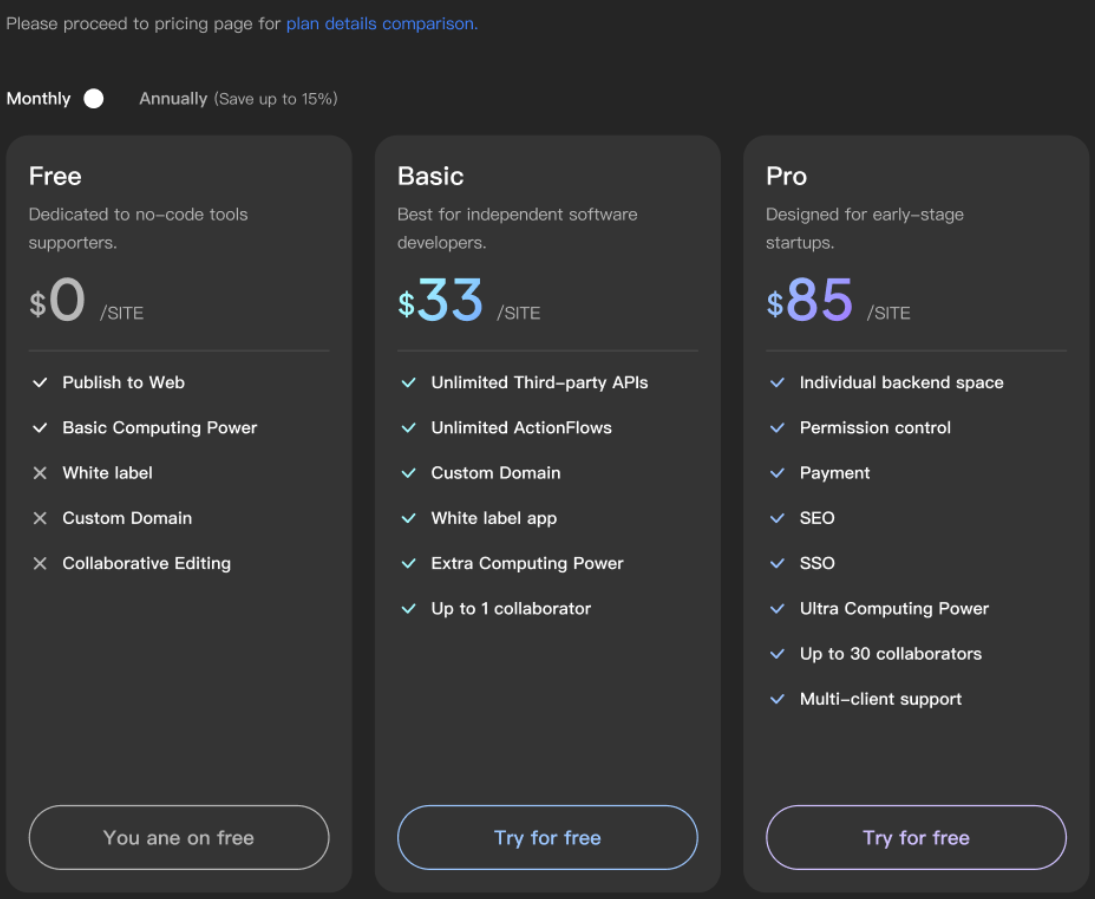 Pricing page